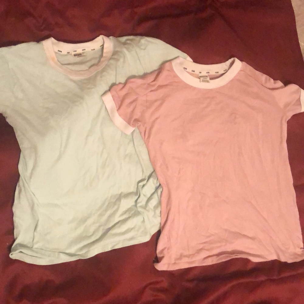 2 VS Pink ringer tees.. Mint and pink size m